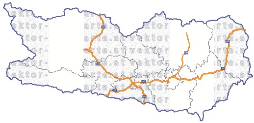 Landkarte und Straßenkarte Kaernten Bezirksgrenzen
