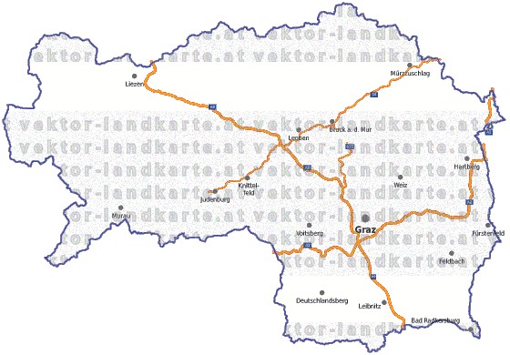 Landkarte, Straßenkarte und Gemeindekarte Steiermark vielen Orten