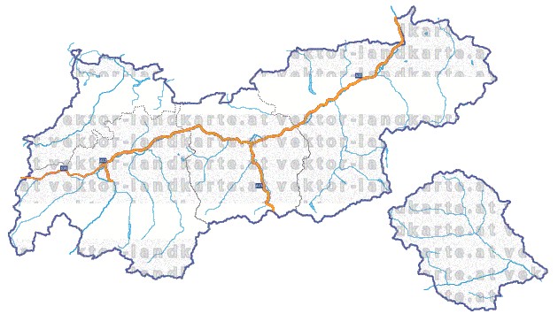 Landkarte und Straßenkarte Tirol Regionen Flssen und Seen