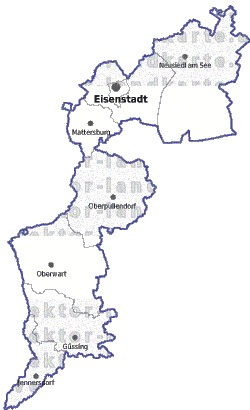Landkarte und Gemeindekarte Burgenland Bezirksgrenzen vielen Orten