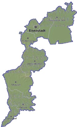 Landkarte und Gemeindekarte Burgenland Bezirksgrenzen vielen Orten H�henrelief