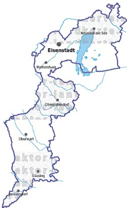 Landkarte und Gemeindekarte Burgenland vielen Orten Fl�ssen und Seen