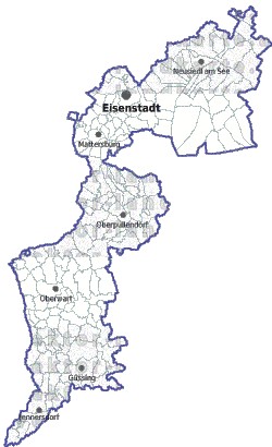 Landkarte und Gemeindekarte Burgenland Regionen und Gemeindegrenzen vielen Orten