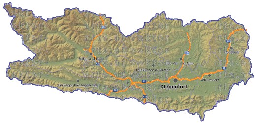 Landkarte, Straßenkarte und Gemeindekarte Kaernten Bezirksgrenzen vielen Orten Höhenrelief