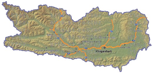Landkarte, Straßenkarte und Gemeindekarte Kaernten vielen Orten Hhenrelief