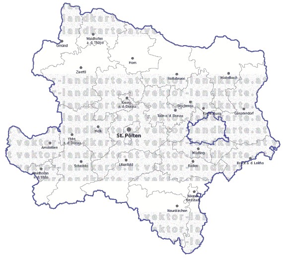 Landkarte und Gemeindekarte Niederoesterreich Bezirksgrenzen vielen Orten