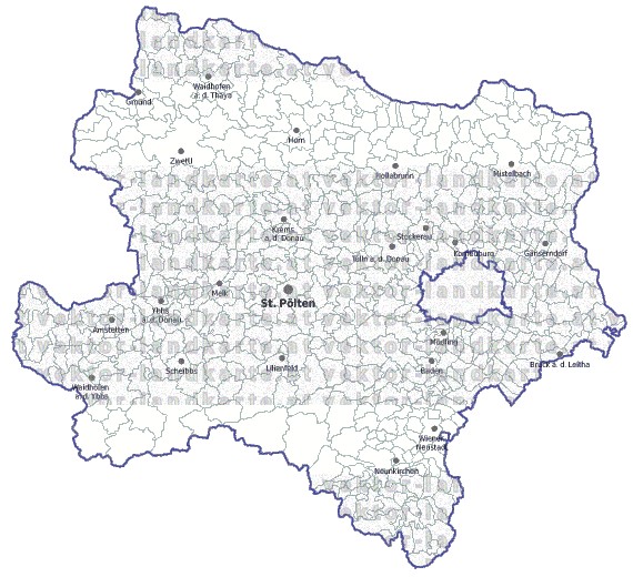 Landkarte und Gemeindekarte Niederoesterreich Bezirksgrenzen und Gemeindegrenzen vielen Orten