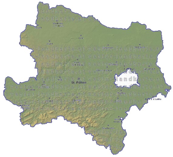 Landkarte und Gemeindekarte Niederoesterreich vielen Orten H�henrelief