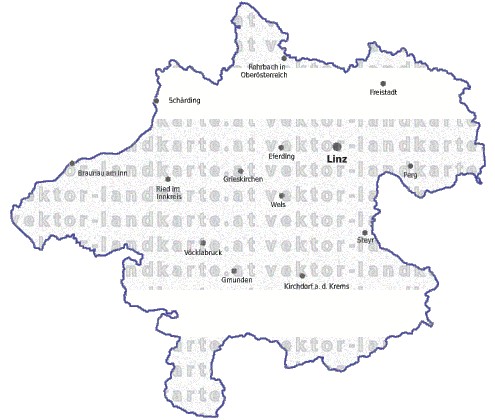 Landkarte und Gemeindekarte Oberoesterreich vielen Orten