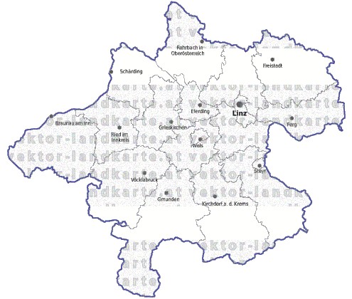 Landkarte und Gemeindekarte Oberoesterreich Bezirksgrenzen vielen Orten