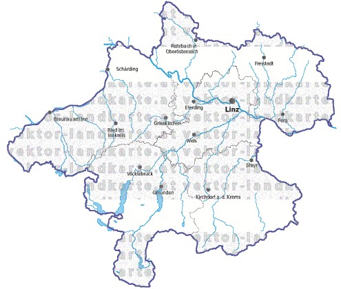 Landkarte und Gemeindekarte Oberoesterreich Regionen vielen Orten Fl�ssen und Seen