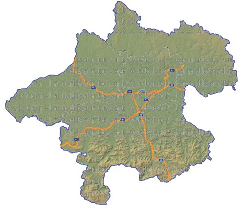 Landkarte und Straßenkarte Oberoesterreich Regionen Hhenrelief