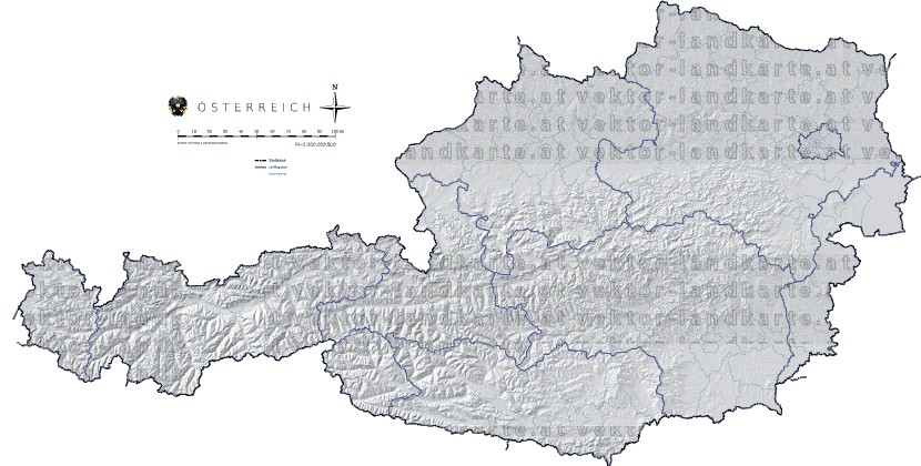 Landkarte Oesterreich Bezirksgrenzen H�henrelief