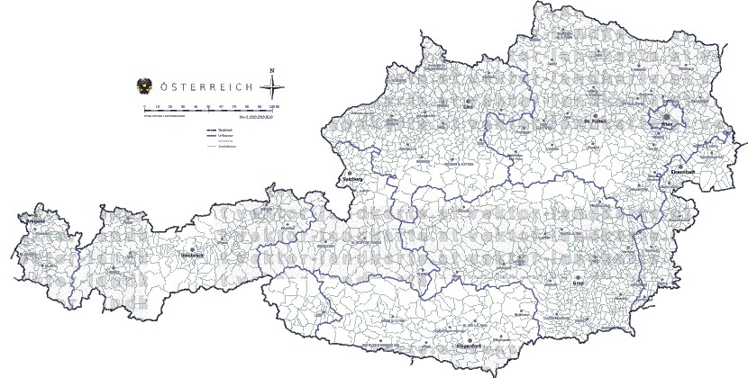 Landkarte und Gemeindekarte Oesterreich Bezirksgrenzen und Gemeindegrenzen vielen Orten