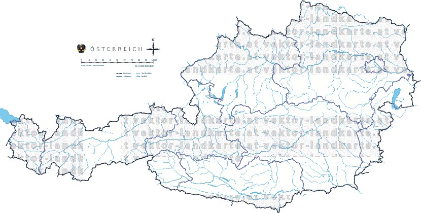 Landkarte Oesterreich Fl�ssen und Seen