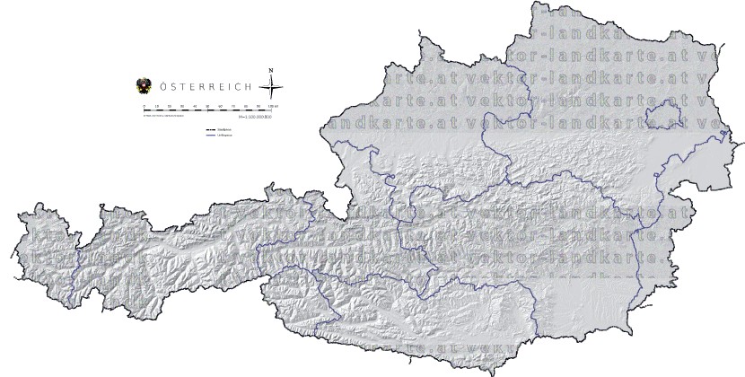 Landkarte Oesterreich H�henrelief