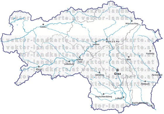 Landkarte und Gemeindekarte Steiermark Regionen vielen Orten Fl�ssen und Seen