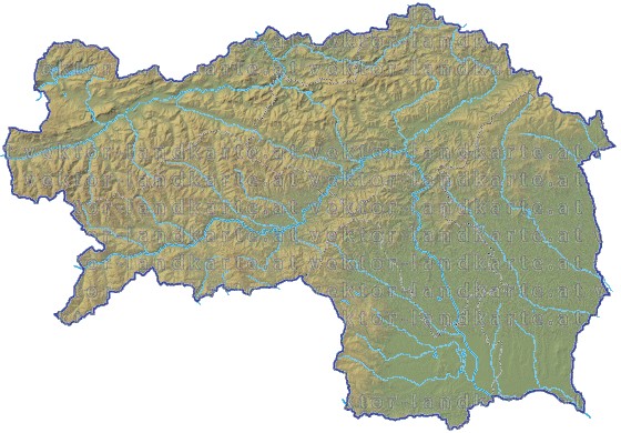 Landkarte Steiermark Regionen H�henrelief Fl�ssen und Seen