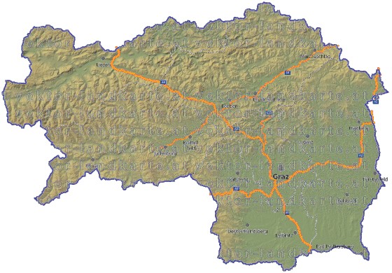 Landkarte, Straßenkarte und Gemeindekarte Steiermark Regionen vielen Orten Hhenrelief