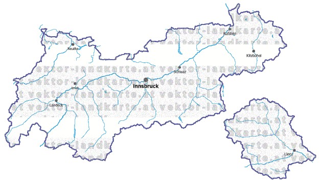 Landkarte und Gemeindekarte Tirol vielen Orten Fl�ssen und Seen