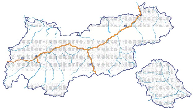 Landkarte und Straßenkarte Tirol Flüssen und Seen