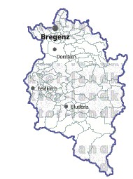 Landkarte und Gemeindekarte Vorarlberg Regionen und Gemeindegrenzen vielen Orten