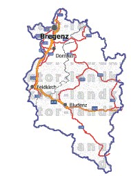 Landkarte, Straßenkarte und Gemeindekarte Vorarlberg Regionen vielen Orten