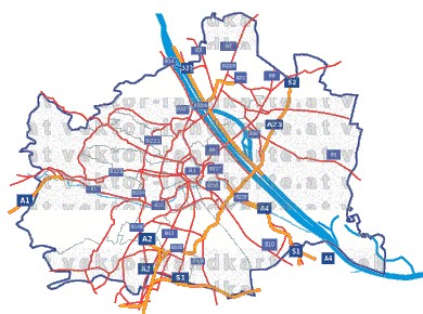 Landkarte und Straßenkarte Wien Bezirksgrenzen Flüssen und Seen