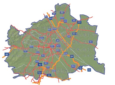 Landkarte und Straßenkarte Wien Bezirksgrenzen Hhenrelief