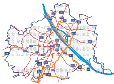 Landkarte und Straßenkarte Wien Flüssen und Seen