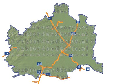 Landkarte und Straßenkarte Wien H�henrelief